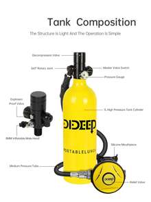 DIDEEP Underwater 15-20 Minutes 1L  Diving Tank Set Include Hand Pump - Yellow - View 3