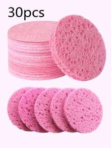 40Pcs/30pcs/15pcs Spugne rotonde rosa in polpa di legno compressa, spugne monouso per la pulizia del viso, spugne per la rimozione del trucco, cuscinetti per la pulizia del viso, cotone in polpa di legno per la rimozione del trucco, si ispessisce dopo l'assorbimento dell'acqua - Multicolore - Visualizzare 11