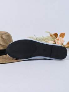 Women Ballet Flats Elegant Rhinestone Flower Decoration Soft Comfortable Suede Structure Lightweight Slip Resistant Daily Blue - Baby Blue - View 8