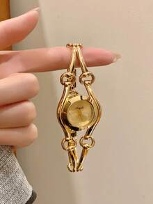 1pc New Fashion Women's Watch, Elegant Triangular Dial, Business Quartz Watch, Suitable For Daily Life, Parties And Banquets - Gold - View 8