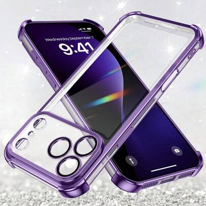 1pc Luxury Electroplated Transparent Bumper Shockproof Acrylic PC Protective Phone Case With Lens Film, Gravity Resistant, Compatible With Apple 17 Pro/17 Pro Max/Air/17/17E/16 Pro/16 Pro Max/16 Plus/16/16E/15 Pro/15 Pro Max/15 Plus/15 And Galaxy S26 Ultra/S26 Plus/S26/S26 Edge/S26 Pro/S25 Ultra/S25 Plus/S25/S25 Edge/S25 FE/A57/A37/A17/A07/A56/A36/A26/A55/A35/A25/A15/A24/A34/A14/A16/A06/A05S