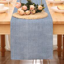 1pc Blue & White Faux Linen Print Polyester Table Runner, Minimalist Style, Lightweight Polyester, Easy To Clean, Rectangular Dining Tablecloth, Home Dining Table, Coffee Table, Sideboard, Patio Decor, Daily, Party Home Decoration, Due To Lighting Issues, There May Be Slight Color Difference In The Actual Product - Dusty Blue - View 9
