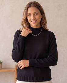 Women's Basic Winter Knit Sweater, Long Sleeve, Plain Knit, High Neck, Casual - 淺藍色 - 查看 5