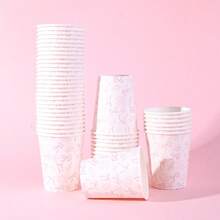 10/20/40 piezas, vasos de papel desechables con temática oceánica de línea de color rosa claro, vasos de fiesta con estampado de lazo y concha marina, suministros para fiestas de boda en la playa, ideales para bodas de verano, fiestas con temática de playa, celebraciones submarinas, reuniones en la piscina y el jardín y decoraciones de mesa para el té de la tarde - rosa - Ver 4