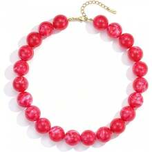 Collar de cuentas gruesas para mujer, collar gargantilla de cuentas de colores, collar de cuentas grandes de moda, joyería de estilo bohemio, adecuado para playa de verano, uso diario y regalo - Collar de cuentas redondas - Colorido - Ver 19