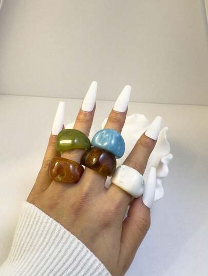 1pc Vintage Y2K Style Asymmetrical Geometric Acrylic Ring, Suitable For Women's Daily Wear, Jewelry Gift
