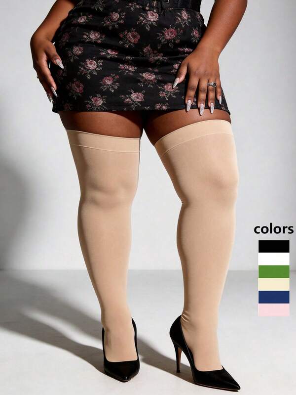 1 Pair 120D Plus Size Women's Thigh High Socks, Velvet Material Over-The-Knee Stockings, Basic Spring/Summer Long Tube Socks, Comfortable & Smooth Leg Warmers, Suitable For School/Gothic Style, Christmas/Halloween Outfits