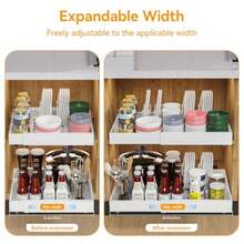 iHomara - Paquete de 2 adhesivos expandibles para gabinetes de cocina, cajones deslizantes de 21 pulgadas de profundidad para gabinetes de cocina, con 8 estantes divisores para organización de - Blanco - Ver 4
