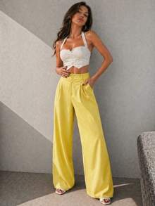 A&DD MODA, REF: AS1341-AS1400, Women's Pants, High Waist, Casual, Wide Leg, Pockets, Elegant, Sophisticated, Modern, Fashion Look, Current Style, Versatile Piece, Comfortable, High Quality, Uncomplicated Look, Women's Fashion. - 黃色 - 查看 5