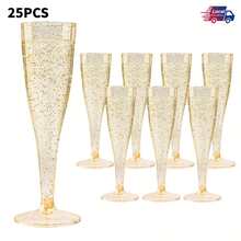 Puredove 25/50pcs Elegant Reusable Plastic Champagne Flutes - 130ml/4.5oz Clear Glasses With Stem & Rim, ,Durable & Stylish For Weddings, Parties, Thanksgiving, Christmas, Halloween, New Year Party Glassware | Durable Glass - 清除 - 查看 12