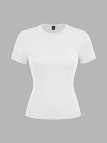 Conjunto de 3 piezas de camisetas de manga larga de ajuste ceñido con cuello redondo, estilo minimalista casual, 95% algodón, para mujer - Multicolor 11 - Ver 5