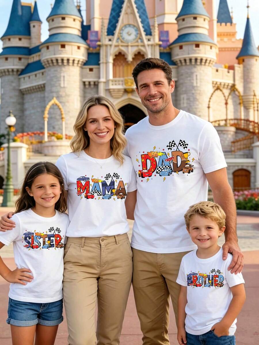 Disney Cars Family Matching T-Shirts, Lightning McQueen Themed Mom Dad Sister Brother Shirts, Personalized Family Trip Outfits For Disneyland - 男童 - 查看 1