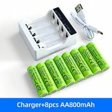N411 充電器套組 + Ni-MH AA 800mAh 1.2V 可充電電池 – 可重複使用數百次，適用於玩具、遊戲控制器、LED燈、電子秤等。家用電子配件必備入門套件。 - 是 - 查看 1