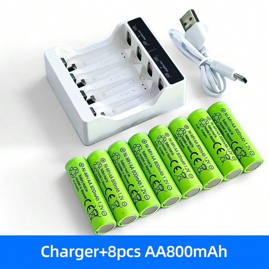 N411 充電器套組 + Ni-MH AA 800mAh 1.2V 可充電電池 – 可重複使用數百次,適用於玩具、遊戲控制器、LED燈、電子秤等。家用電子配件必備入門套件。 - 是 - 查看 1