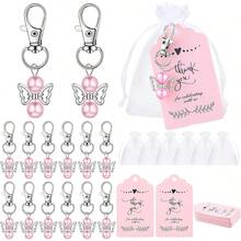 Bộ 30 móc khóa thiên thần bao gồm 10 móc khóa thiên thần, 10 túi quà Eugen Sand và 10 thiệp cảm ơn có nhãn dán dành cho khách mời dự tiệc sinh nhật (màu hồng). - Xem 6