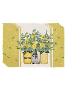 2/4/6pcs Blue Lemon Pattern Placemats, Spring/Summer Series, Kitchen/Dining Room/Indoor/Outdoor Table Decor Mats - Green - View 9