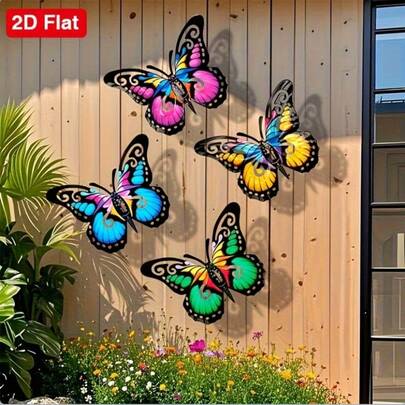 Bộ 4 bức tranh bướm acrylic 2D phẳng trang trí tường, thích hợp treo trong vườn, sân hiên, phòng khách, ban công - Món quà hoàn hảo cho gia đình, tranh 2D phẳng