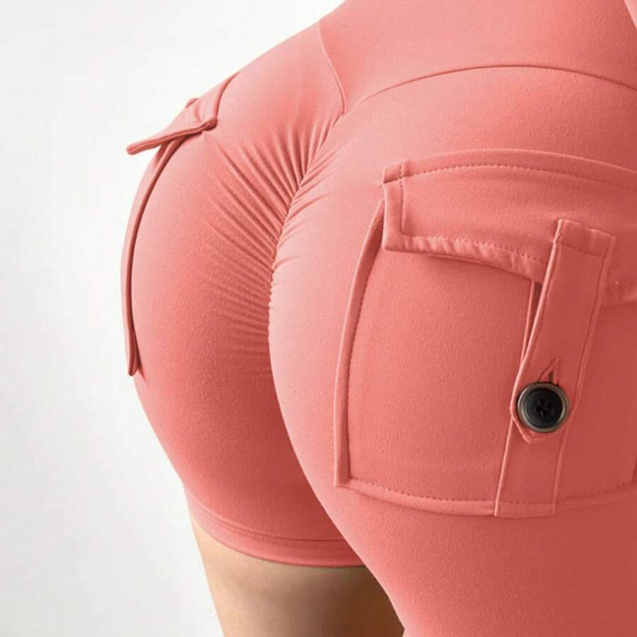 Deporte con bolsillo para glúteos para mujer, mallas ajustadas de cintura alta para entrenamiento físico, pantalones cortos de ciclismo con realce, ropa de gimnasio - 5 - Ver 1