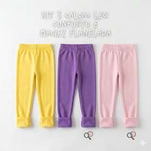 Kit 3 Calça Algodão Leggings Flanelada Infantil Cores Sortidas Para Meninas 4 a 12 Anos - Multicolorido - Visão 5