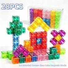 28PCS/75PCS 2.0 Rounded Transparent Magnetic Portable Box Magnetic Building Blocks Travel Set, Magnetic Blocks Toddler Toys 3D Magnetic Cube Toys Magnetic Construction Blocks Set Suitable For STEM Construction Magnetic Toys For 3+ Children Boys Girls (Random Color) - Multicolor - View 3