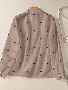 Camisa de mujer de manga larga con botones y bolsillos, con estampado romántico de corazones, adecuada para otoño, invierno y primavera - Café integral - Ver 5