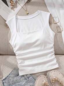 paquete de 3 Tops de tirantes para mujeres con cuello cuadrado acolchado, sin sujetador, ajuste delgado - Multicolor 2 - Ver 4