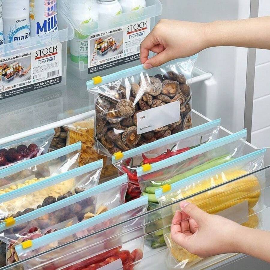 60 Pcs Leak-Proof Reusable Safety Ziplock Bags, 3 Sizes For Food Storage And Multiple Scenarios,Leakproof Material For Kitchen Organization,Transparent Fresh-Keeping Sealable Bags, Reusable, With A Stand-Up Zipper Design And A Cup-Shaped Opening, Suitable For Fruits, Grains, Vegetables And Meats - View 1