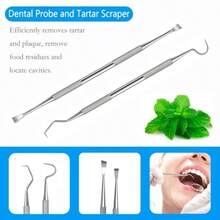 Dental Tools Profional Plaque Remover Teeth Cleaning Tool Kit Stainl Steel Dental Pick Tartar Scraper Tooth Cleaner Oral Care Hygiene Set For Dentist Personal Pets With Storage Box - As Pic - View 3