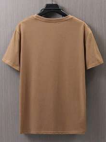 Hombres Camiseta de hombros caídos con estampado de expresión - Marrón - Ver 2
