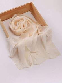 1 Stück eleganter Damenkopftuch mit 3D Rosen Stickerei aus Musselin, weicher Chiffon Stoff mit Spitzenbesatz, geeignet für Abaya und täglichen Gebrauch - Verschiedenfarbig - Übersicht 5