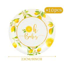 7/9 Inch Lemon Print Disposable Paper Plates, Lemon Disposable Party Plates, Party Decorations, Disposable Party Supplies, Birthday Party, Gift Party, Celebration Disposable Tableware - Multicolor - View 6