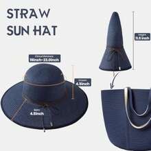 Sun Hats For Women, Straw Hats UPF 50+ Sun Protection, Wide Brim Womens Beach Hat For Summer Travel - 海軍藍 - 查看 4