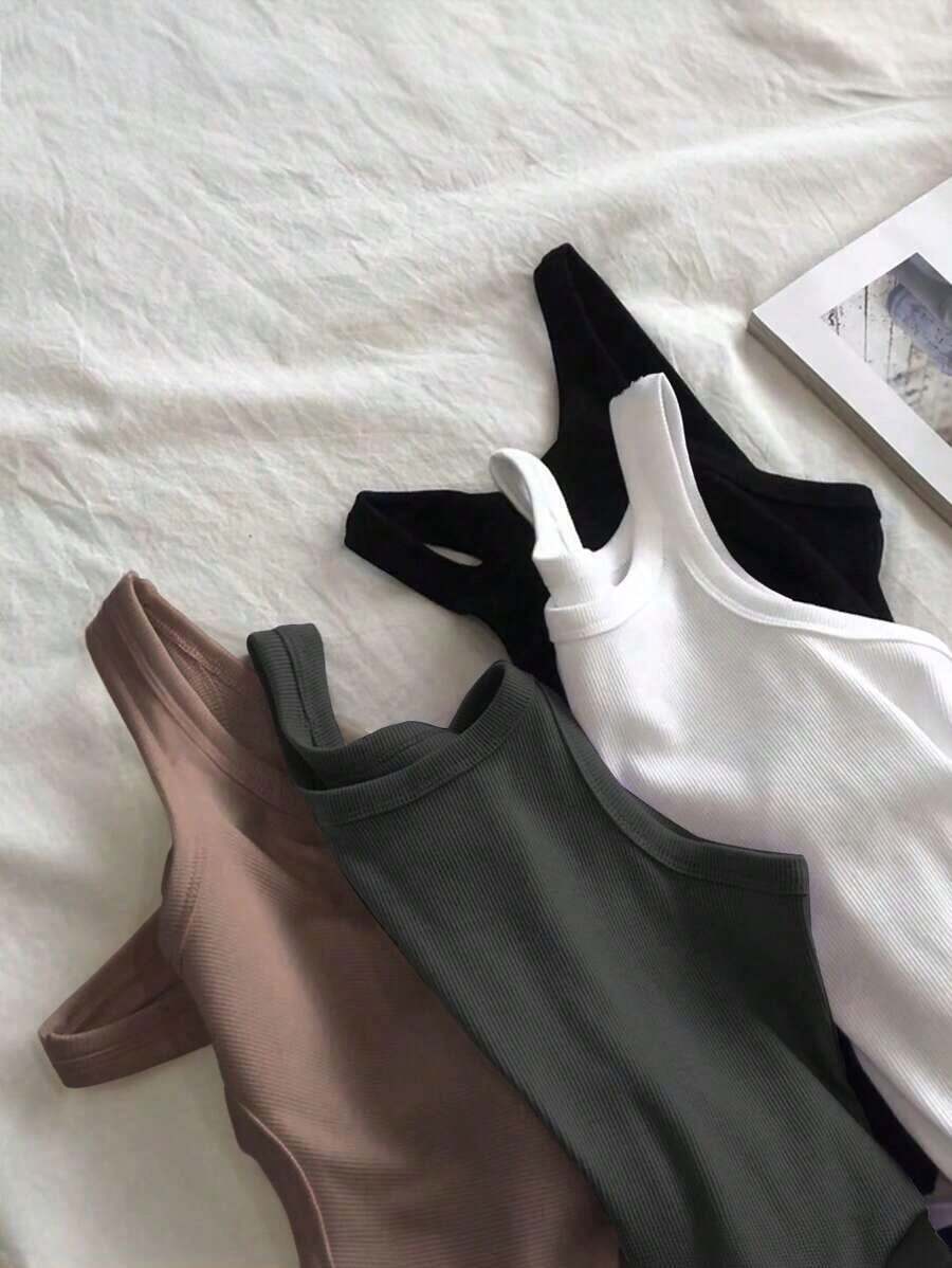 Top de tanque casual de moda para mujer de unicolor y ajustado - Multicolor 2 - Ver 1
