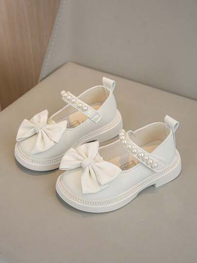1 Pair Girls' Butterfly Decor Pearl Accent Princess Style Flat Shoes, Suitable For Spring