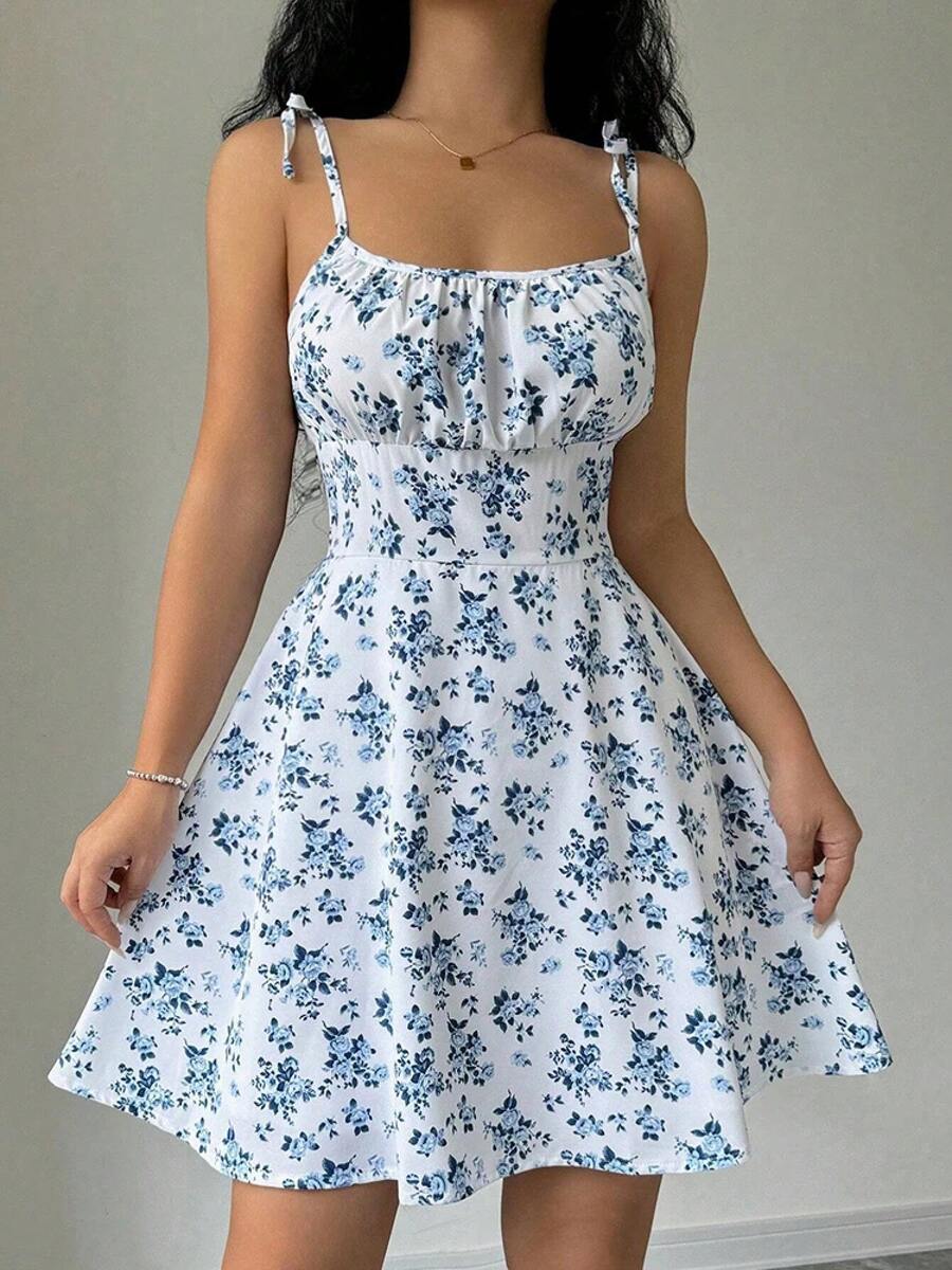 Vestido corto de playa con tirantes finos florales de verano para mujer, vestidos para mujer, ropa de mujer, ropa de mujer, vestido, nuevo en vestido 2025 - JX01 - Ver 1