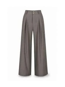 Women's Casual High Waist Wide Leg Pants With Pockets - Grey - View 6