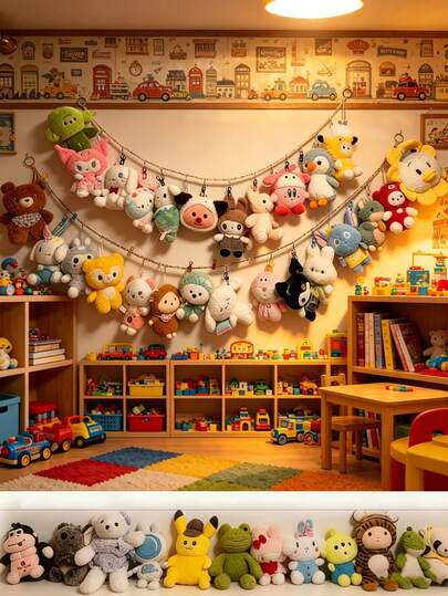 2pcs Cute Plush Hanging Rope, Random Color Stuffed Animal Doll Storage Hammock, Large Doll Corner Organizer Rack, Decorative Hanging Rope & Clips For Room, House, Bedroom