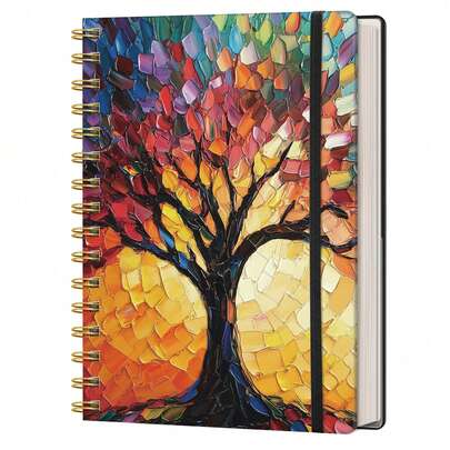 Spiral Journal Notebook, 140 Pages, A5 Medium Size (5.7'' X 8.3''), For Men & Women, Journaling, Writing, Work & Office, Hardcover, 100 GSM Thick Paper (Colourful Tree)