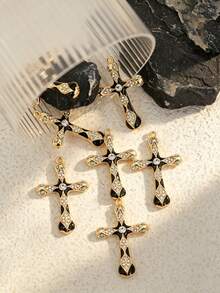 1 chiếc vòng tay/dây chuyền hình thánh giá phong cách Gothic cổ điển sang trọng đính kim cương, trang sức tự làm thời trang. - màu đen - Xem 2