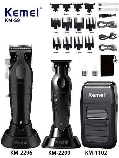 Kemei 3-In-1 Men's Electric Hair Clipper Set, Cordless Hair Trimmer, Electric Shaver And Beard Trimmer, USB Rechargeable Grooming Kit, Professional Salon Tools For Home Haircut, Men's Gift