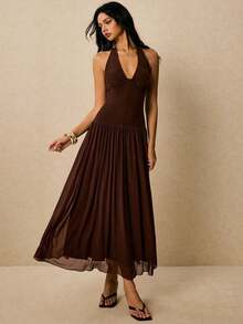 Women's Classic Polka Dot Printed Sleeveless Long Dress Casual Slim Fit Maxi Dress Elegant Summer Outfit For Vacation Beach Wedding Guest Party Daily Casual Wear - 棕色 - 查看 6