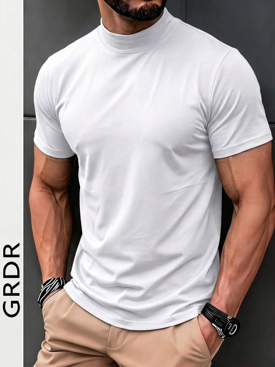 GRDR Men's Casual Solid Color Short Sleeve T-Shirt, Summer - White - View 1