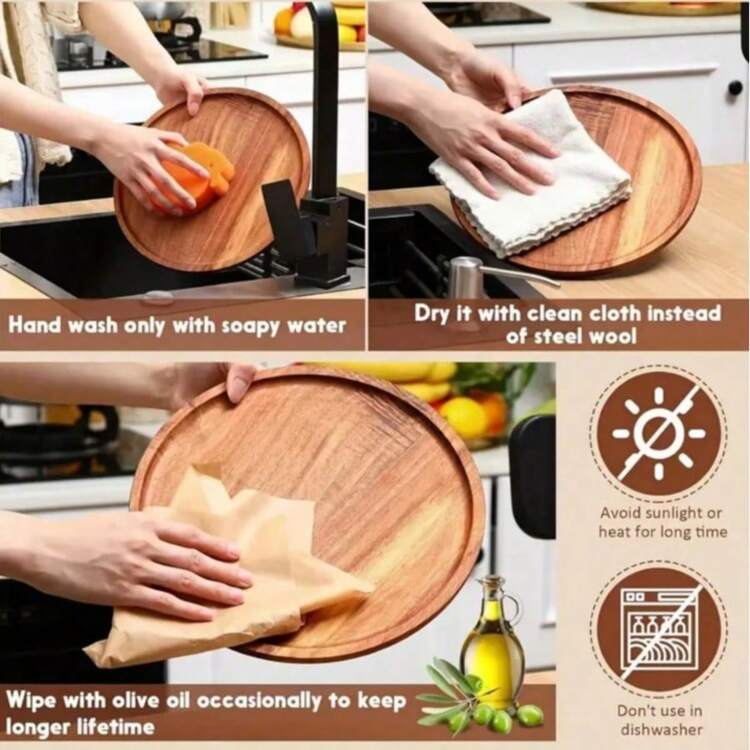 Suitable For Round Wooden Trays, Rosewood Decorative Service Trays, Coffee Tables And Home Decor. Wooden Appetizer Plate/Cutting Board, Very Suitable For Kitchen Countertops - Brown - View 8