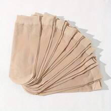 1/5/10/20/30 Pairs Women's Ultra-Thin Breathable Nylon Short Socks, Black And Nude Casual Design, Perfect For Spring And Summer - Beige - View 7