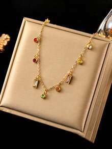 RAYQUEEN 1pc Colorful Dopamine Molecule Stainless Steel Necklace, Suitable For Daily Wear And Gift Giving - Yellow Gold - View 3