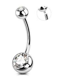 Piercing de ombligo de 14G, disponible en tallas de 14mm/12mm/10mm/8mm, estilos cortos y largos, con circonita cúbica incrustada, unisex - Plateado - Ver 9