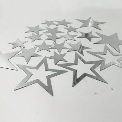 Bộ 19 miếng dán hình ngôi sao bằng acrylic tráng gương - Miếng dán tường tự dính phù hợp cho phòng ngủ, phòng khách và tường phía sau TV. Miếng dán tường, miếng dán vinyl, trang trí nhà cửa, trang trí mùa xuân, làm mới không gian sống, miếng dán tường gương, trang trí phòng, gương treo tường, trang trí phòng tắm, trang trí phòng khách, trang trí thẩm mỹ cho phòng.