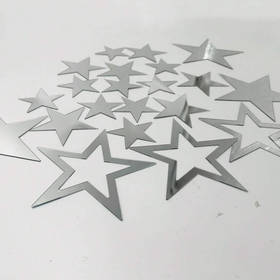 19pcs Acrylic Mirror Surface Star Sticker Set - Self-Adhesive Wall Stickers Suitable For Bedrooms, Living Rooms And TV Background Walls. Wall Stickers, Vinyl Stickers, Home Decorations, Spring Decorations, Refreshing Your Home, Mirror Wall Stickers, Room Decorations, Wall Mirrors, Bathroom Decorations, Living Room Decorations, Room Aesthetic Decorations. - Multicolor - View 1