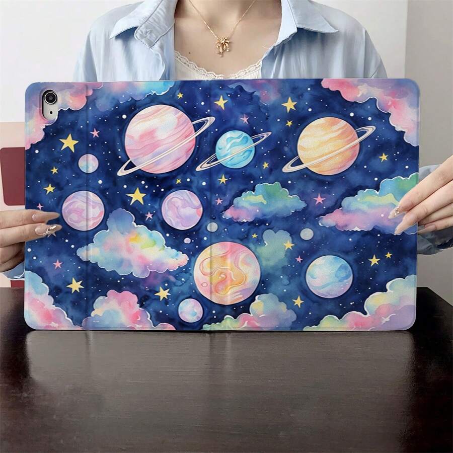 1 件装水彩星系与粉彩行星印花平板电脑保护套,兼容 iPad,通用智能保护套,兼容 iPad - 兼容 iPad Air 6/5/4、10 (10.9 英寸)、iPad Pro 2024/M3/A16 2025 - 优质保护套,适用于工作、旅行和居家使用,兼容 Galaxy Tab A8/A9+/S6 Lite/S7/S9 FE+/S10+、小米平板电脑 5/5 Pro/6/6 Pro/7/7 Pro/6S Pro、OPPO 平板电脑、华为 MatePad、vivo 平板电脑、荣耀平板电脑、联想小新平板电脑 - 彩色 - 查看 1