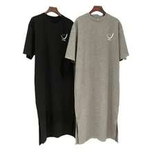 Novedad de verano para mujer, vestido tipo camiseta de manga corta, vestido suelto de longitud media por encima de la rodilla - Gris - Ver 5
